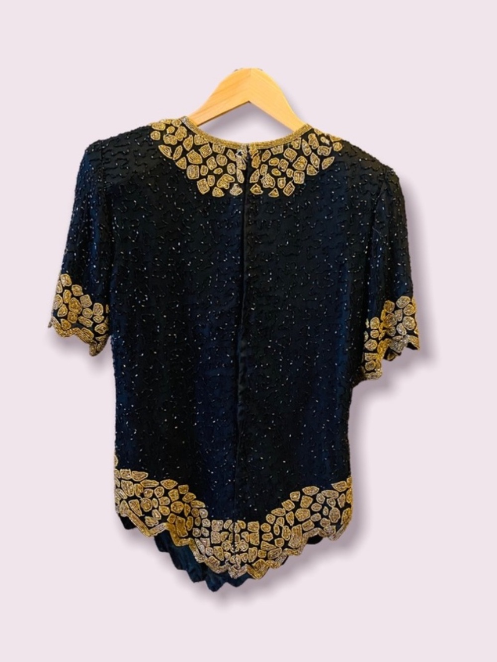 Laurence Kazar Black & Gold Beaded Silk Top - Picture 2 of 12